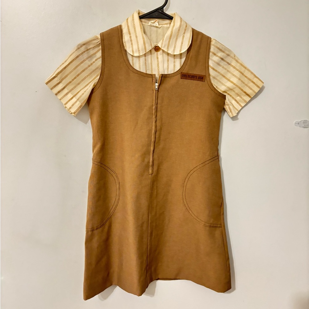 Vintage Official Girl Scouts USA Zip Up Dress Button Up Top Uniform size 7.5